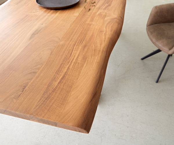 Dining Table Olympus Live Edge 260cm Acacia Wood Natural Glass Frame 35mm Top