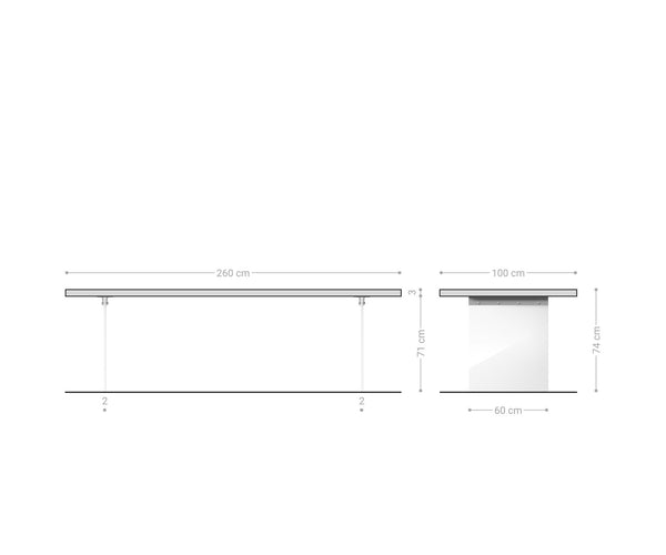 Dining Table Olympus Live Edge 260cm Acacia Wood Natural Glass Frame 35mm Top