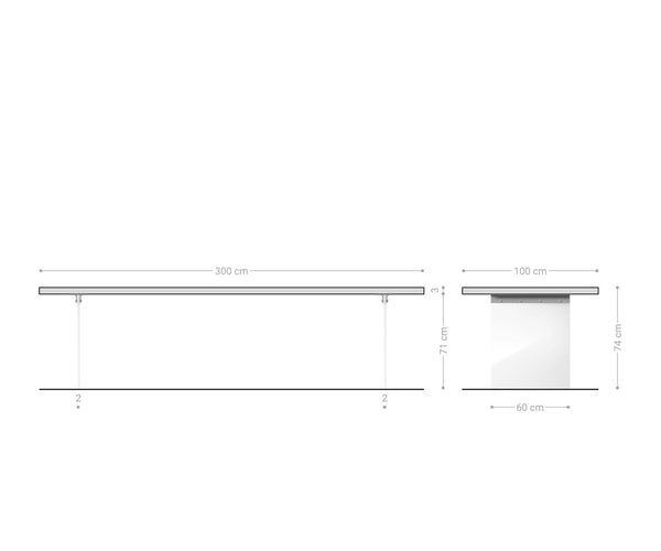 Dining Table Olympus Live Edge 300cm Acacia Wood Natural Glass Frame 35mm Top