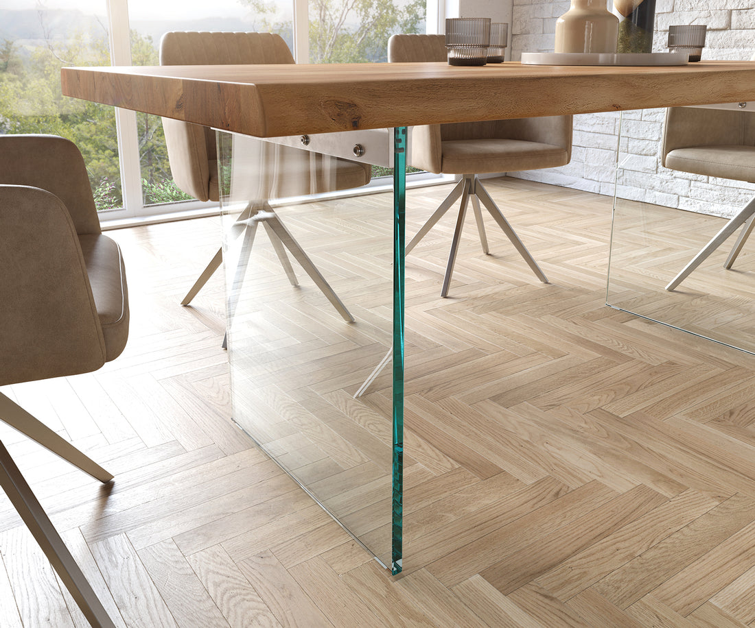 Dining Table Olympus Live Edge 180cm Acacia Wood Natural Glass Frame 55mm Top