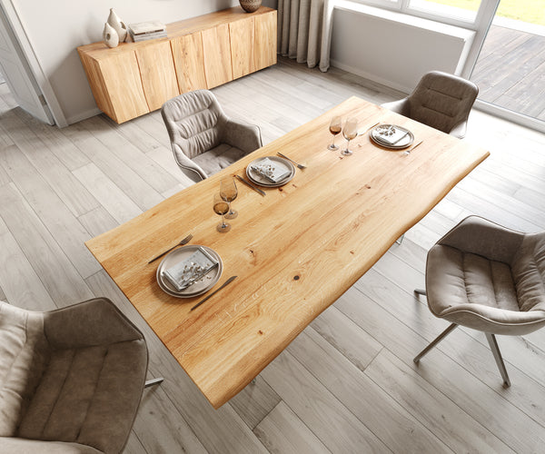 Dining Table Olympus Live Edge 200cm Oak Wood Natural Glass Frame 32mm Top