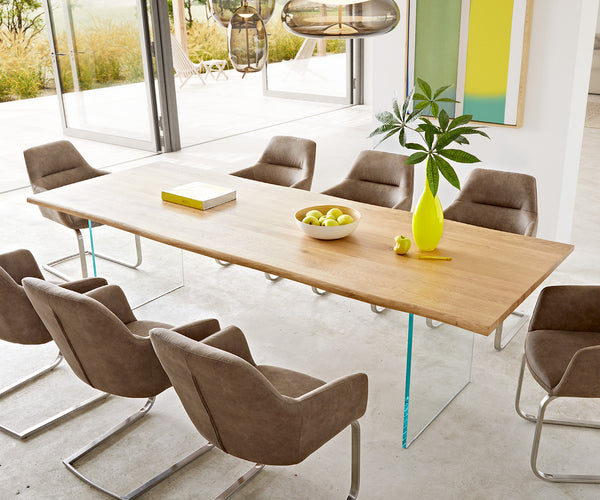 Dining Table Olympus Live Edge 260cm Oak Wood Natural Glass Frame 32mm Top