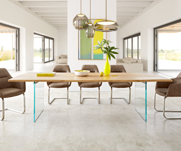 Dining Table Olympus Live Edge 260cm Oak Wood Natural Glass Frame 32mm Top