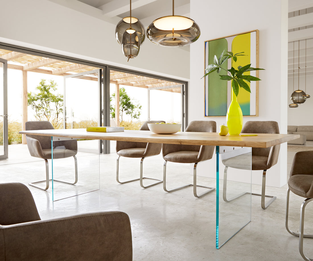 Dining Table Olympus Live Edge 260cm Oak Wood Natural Glass Frame 32mm Top