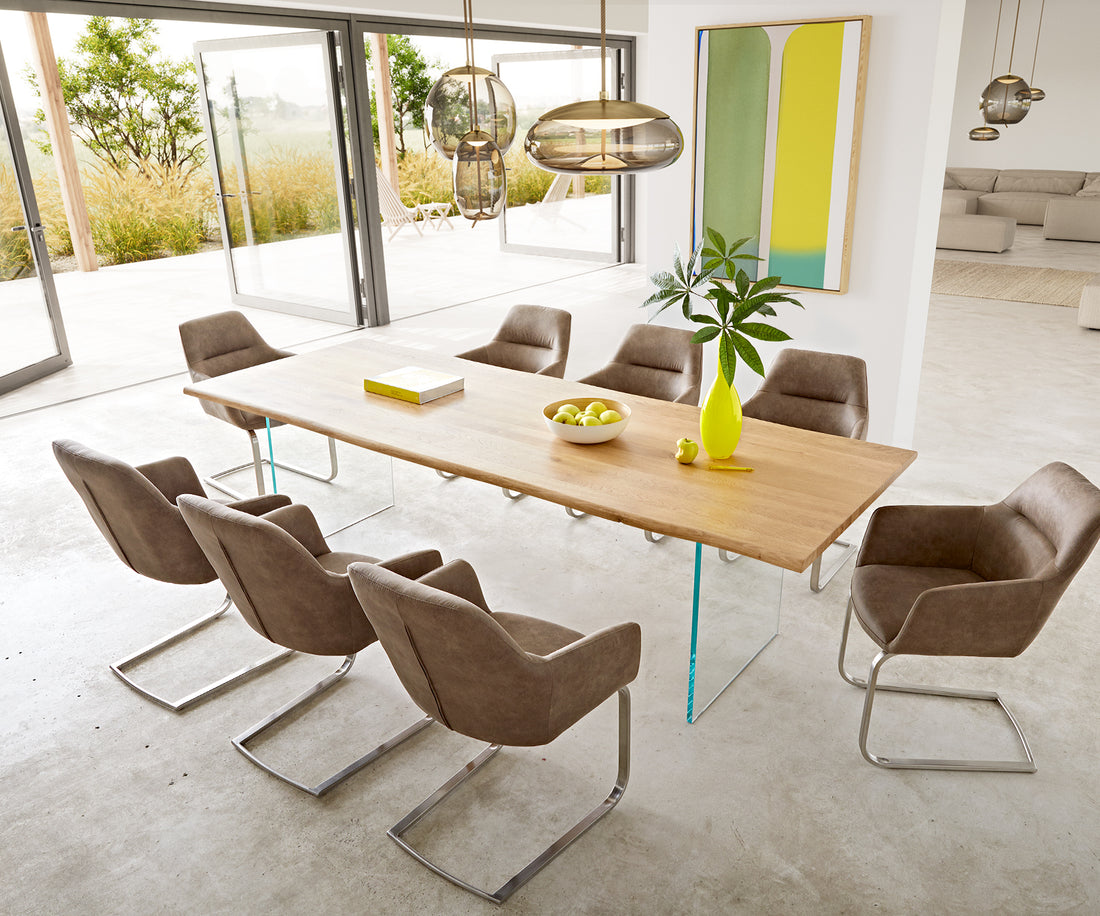 Dining Table Olympus Live Edge 260cm Oak Wood Natural Glass Frame 32mm Top