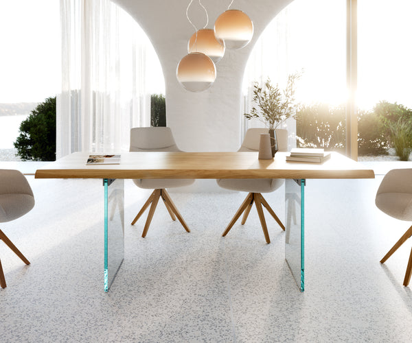 Dining Table Olympus Live Edge 200cm Oak Wood Natural Glass Frame 50mm Top