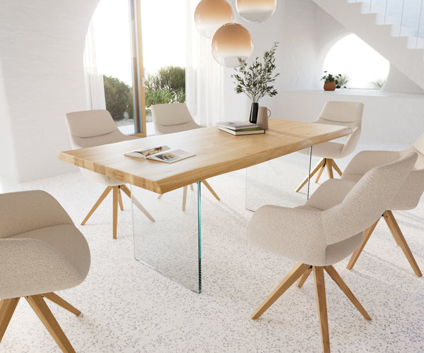 Dining Table Olympus Live Edge 200cm Oak Wood Natural Glass Frame 50mm Top