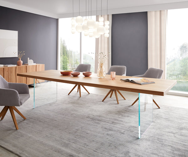 Dining Table Olympus 300x100cm Oak Wood Natural Glass Frame