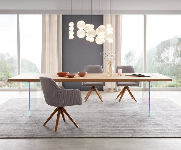 Dining Table Olympus 300x100cm Oak Wood Natural Glass Frame