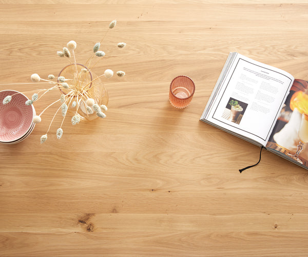 Dining Table Olympus 300x100cm Oak Wood Natural Glass Frame
