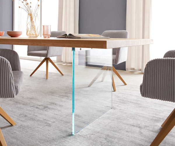 Dining Table Olympus 300x100cm Oak Wood Natural Glass Frame