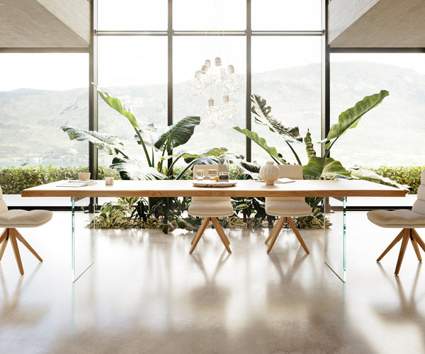 Dining Table Olympus Live Edge 300cm Oak Wood Natural Glass Frame 50mm Top