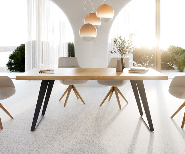 Dining Table Olympus Live Edge 200cm Oak Wood Natural Slanted Frame Black 50mm Top