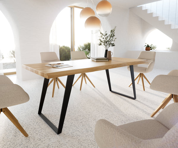 Dining Table Olympus Live Edge Oak Wood Natural Slanted Frame Black 160-300cm