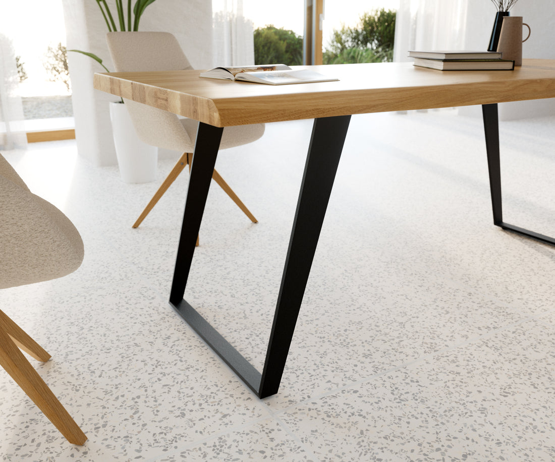 Dining Table Olympus Live Edge 200cm Oak Wood Natural Slanted Frame Black 50mm Top