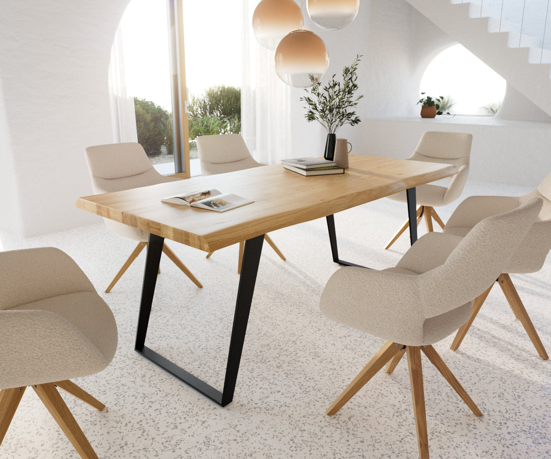Dining Table Olympus Live Edge 200cm Oak Wood Natural Slanted Frame Black 50mm Top