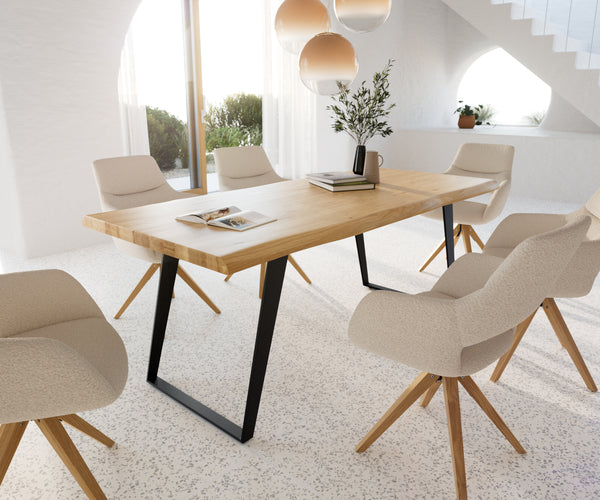 Dining Table Olympus Live Edge 200cm Oak Wood Natural Slanted Frame Black 50mm Top
