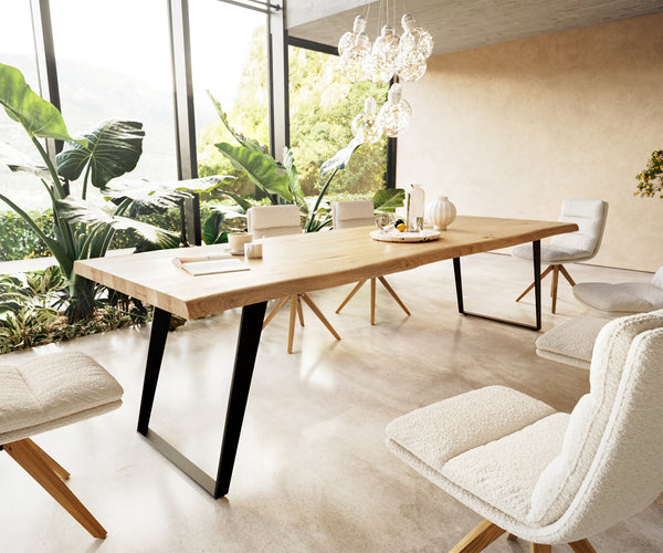 Dining Table Olympus Live Edge 300cm Oak Wood Natural Slanted Frame Black 50mm Top