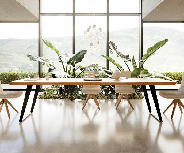 Dining Table Olympus Live Edge Oak Wood Natural Slanted Frame Black 160-300cm