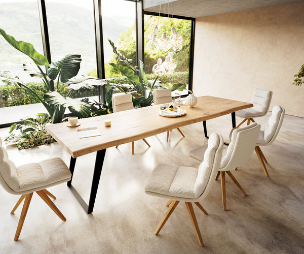 Dining Table Olympus Live Edge Oak Wood Natural Slanted Frame Black 160-300cm