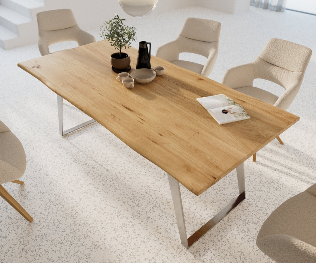 Dining Table Olympus Live Edge 200cm Oak Wood Natural Slanted Frame Steel 32mm