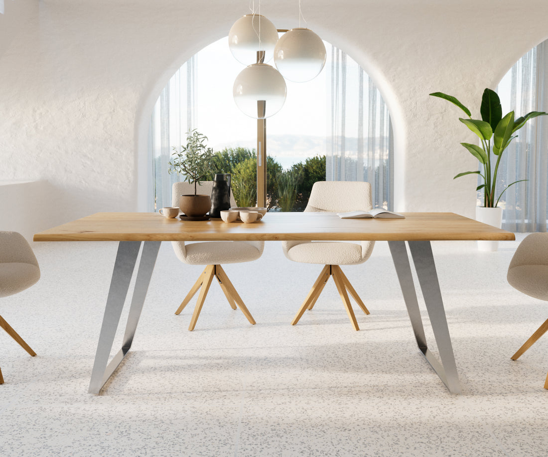 Dining Table Olympus Live Edge 200cm Oak Wood Natural Slanted Frame Steel 32mm