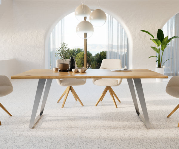Dining Table Olympus Live Edge 200cm Oak Wood Natural Slanted Frame Steel 32mm
