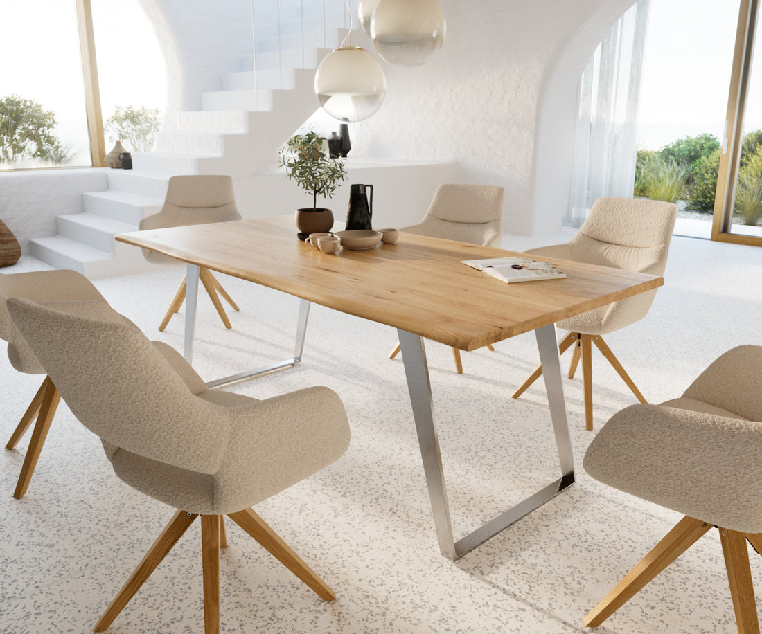 Dining Table Olympus Live Edge 200cm Oak Wood Natural Slanted Frame Steel 32mm