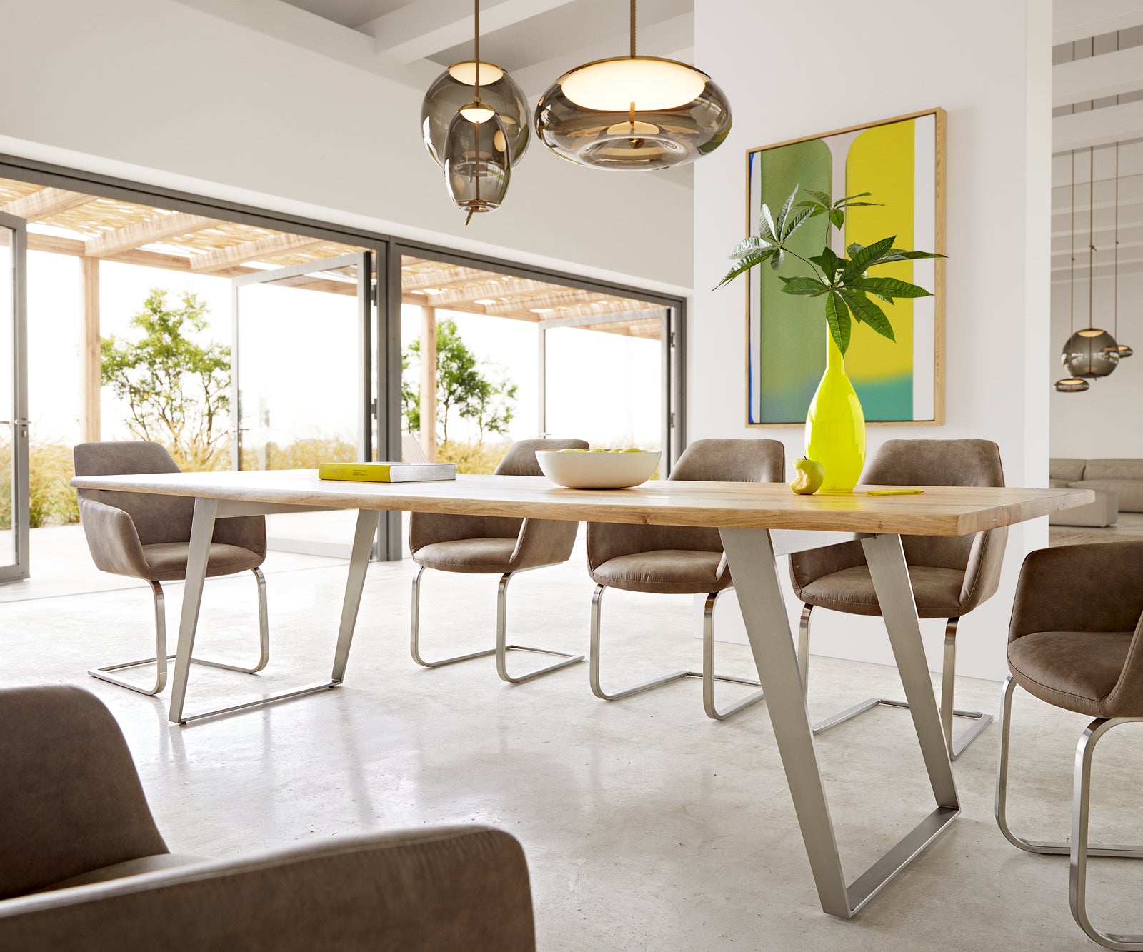 Dining Table Olympus Live Edge Oak Wood Natural Slanted Frame Steel 160-300cm