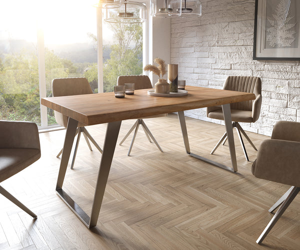 Dining Table Olympus Live Edge Acacia Wood Natural Slanted Frame Steel 140-300cm
