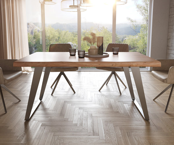 Dining Table Olympus Live Edge Acacia Wood Natural Slanted Frame Steel 140-300cm