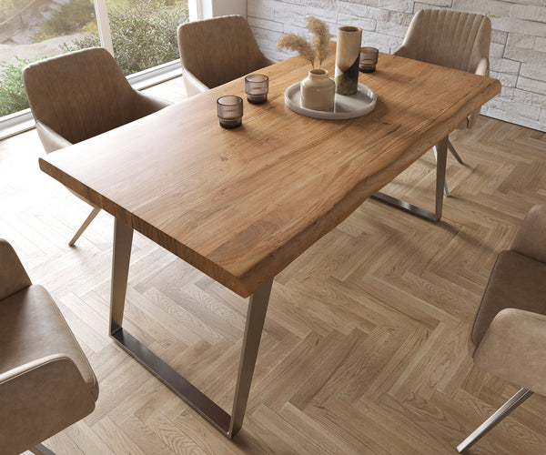 Dining Table Olympus Live Edge Acacia Wood Natural Slanted Frame Steel 140-300cm