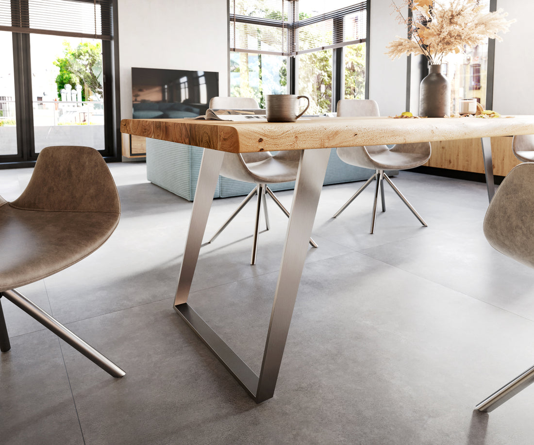 Dining Table Olympus Live Edge 280cm Acacia Wood Natural Slanted Frame Steel 55mm Top
