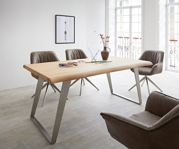 Dining Table Olympus Live Edge Oak Wood Natural Slanted Frame Steel 160-300cm