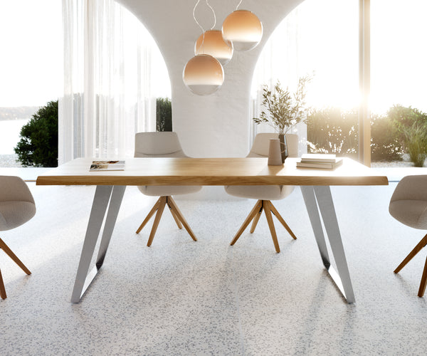 Dining Table Olympus Live Edge 200cm Oak Wood Natural Slanted Frame Steel 50mm