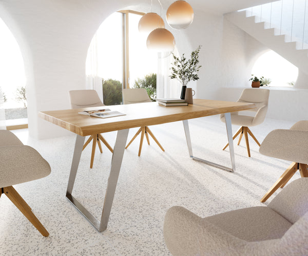 Dining Table Olympus Live Edge Oak Wood Natural Slanted Frame Steel 160-300cm