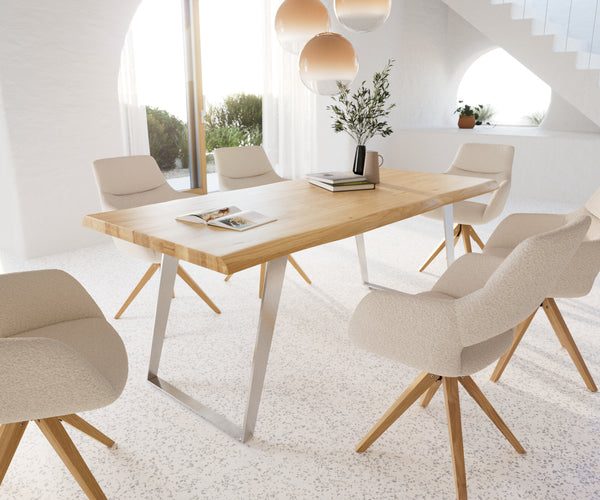 Dining Table Olympus Live Edge 200cm Oak Wood Natural Slanted Frame Steel 50mm