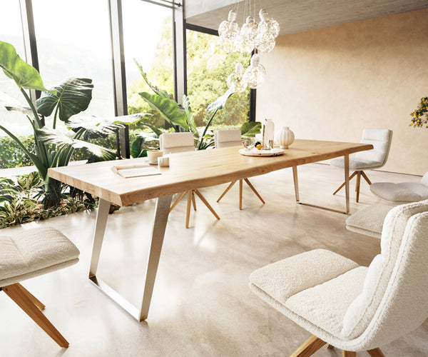 Dining Table Olympus Live Edge Oak Wood Natural Slanted Frame Steel 160-300cm