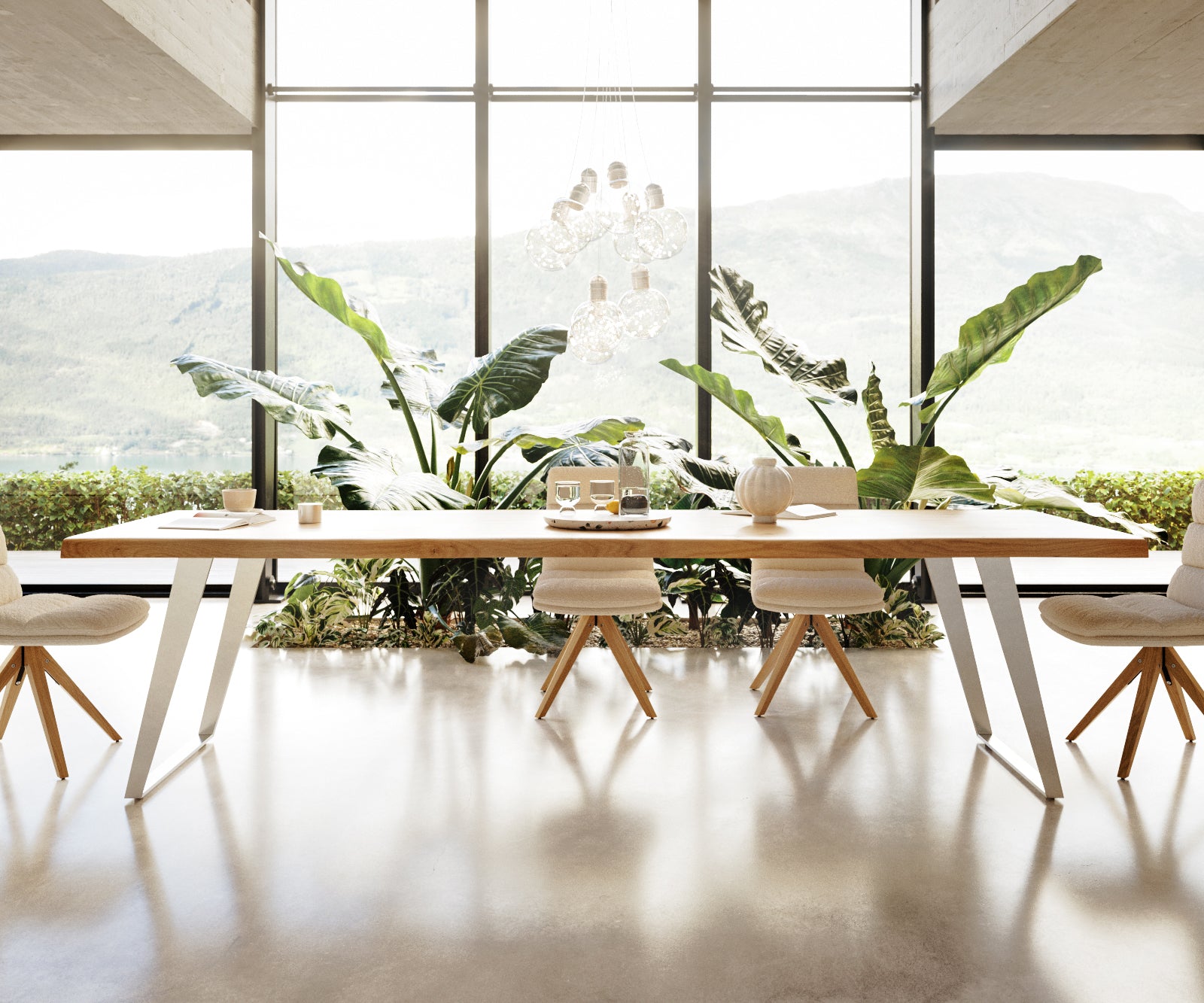 Dining Table Olympus Live Edge 300cm Oak Wood Natural Slanted Frame Steel 50mm Top