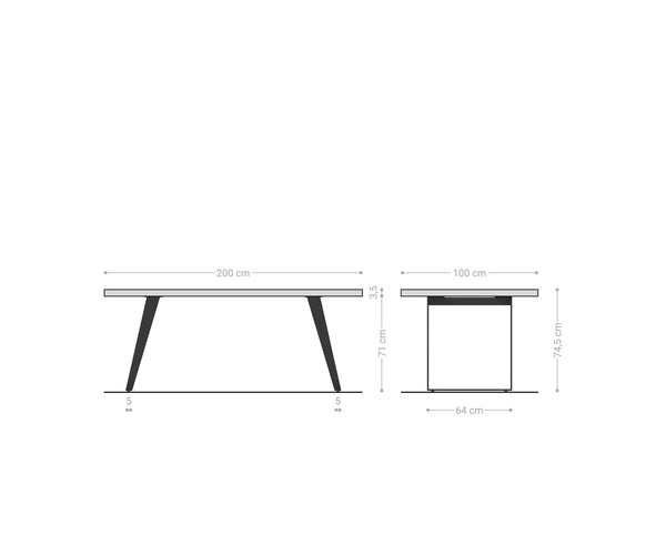 Dining Table Olympus Live Edge 200cm Acacia Wood Brown Slanted Frame Gold 35mm Top