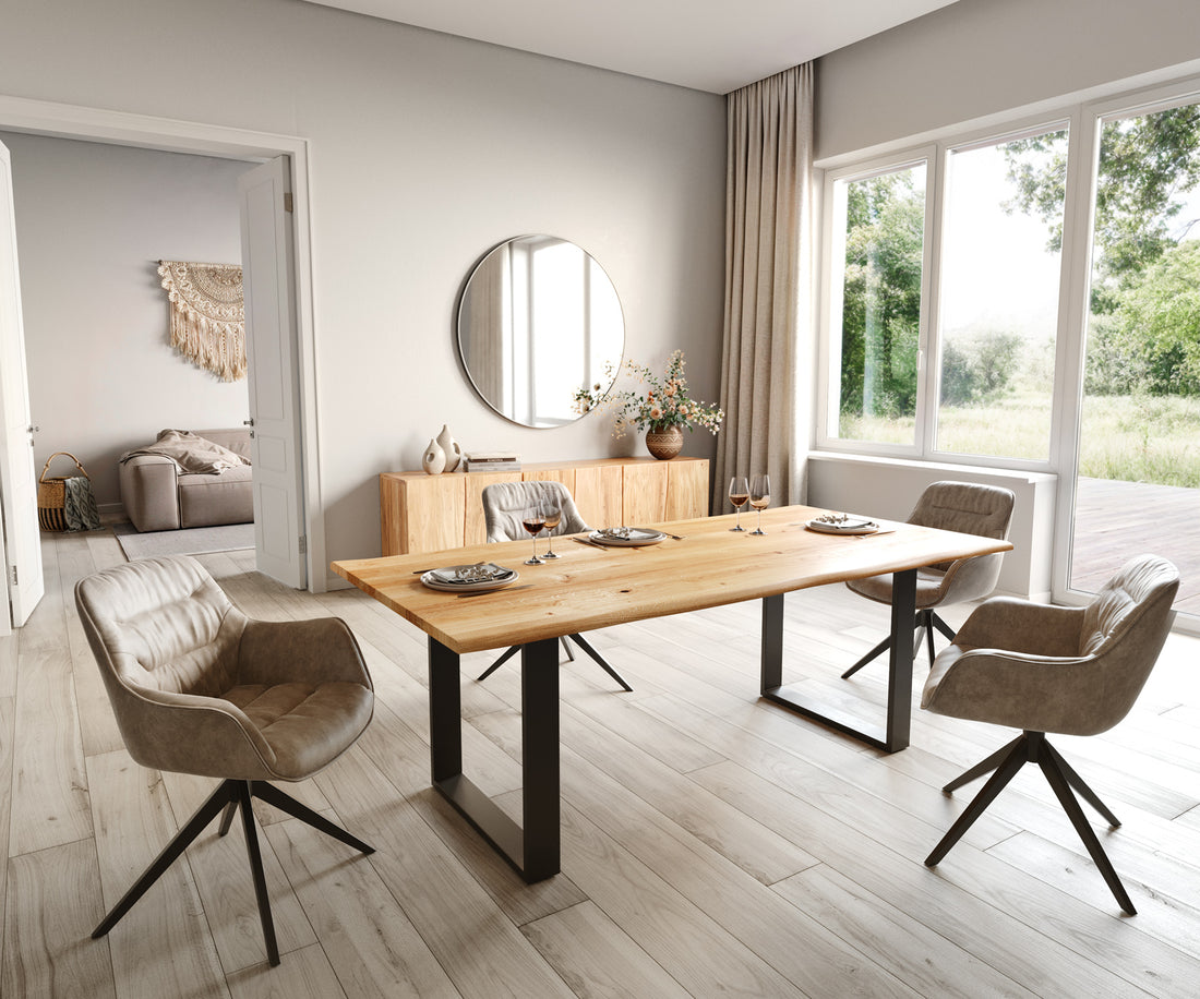 Dining Table Olympus Live Edge 200cm Oak Wood Natural Square Frame Slim Black 32mm Top