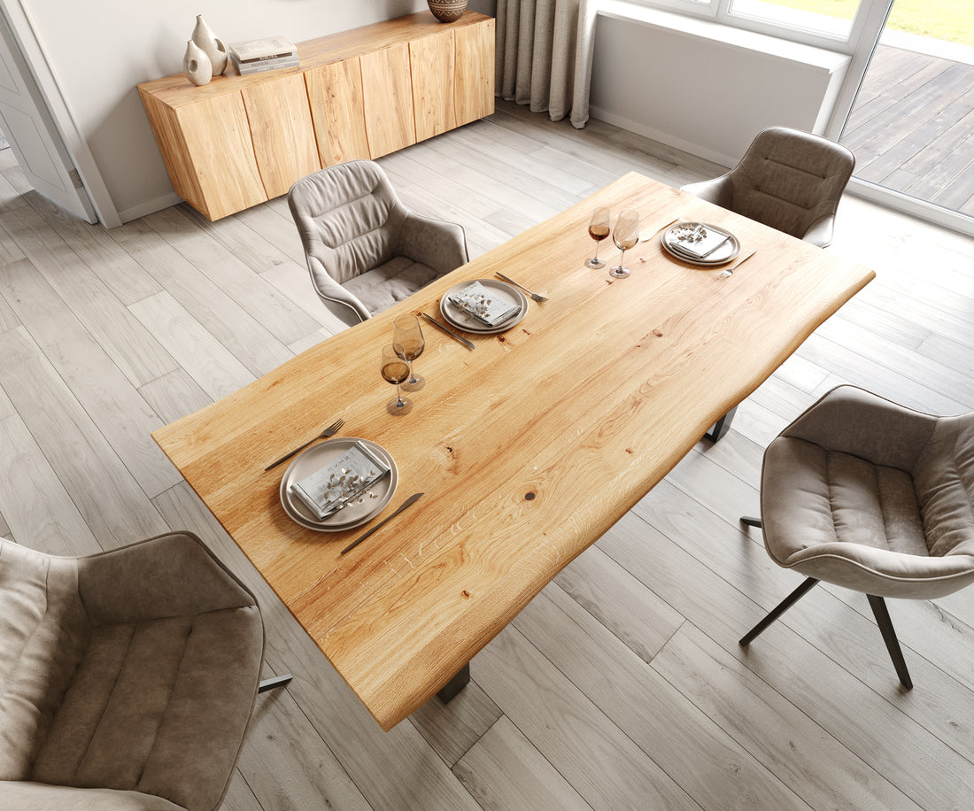 Dining Table Olympus Live Edge 200cm Oak Wood Natural Square Frame Slim Black 32mm Top
