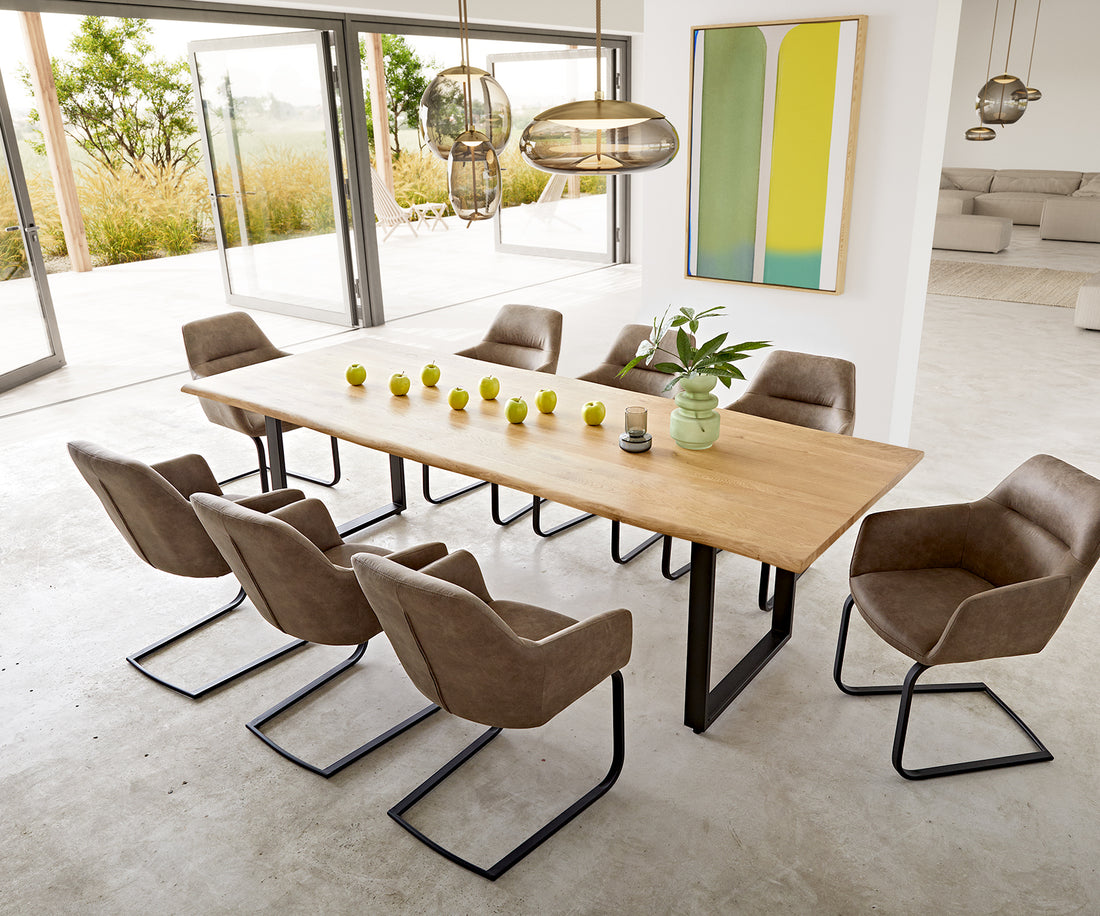 Dining Table Olympus Live Edge 260cm Oak Wood Natural Square Frame Slim Black 32mm Top