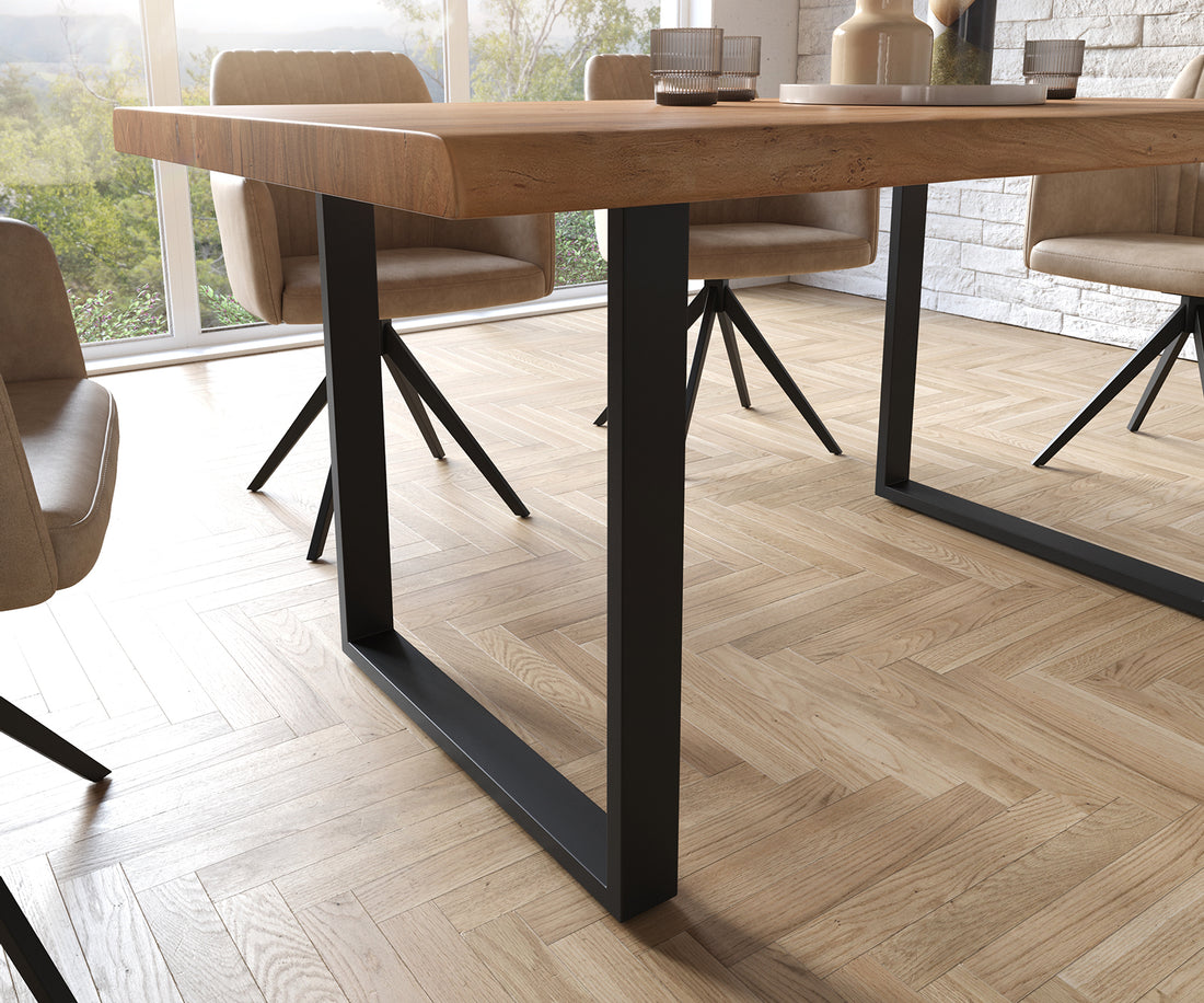 Dining Table Olympus Live Edge 160cm Acacia Wood Natural Square Frame Slim Black 55mm Top