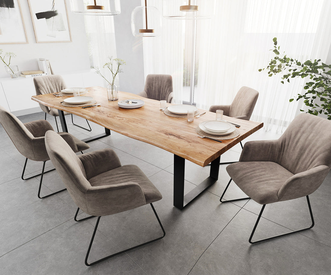 Dining Table Olympus Live Edge 280cm Acacia Wood Natural Square Frame Slim Black 55mm Top