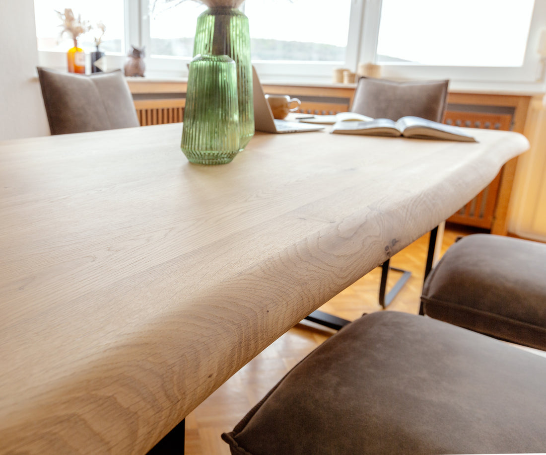 Dining Table Olympus Live Edge 200cm Oak Wood Natural Square Frame Slim Black 50mm Top