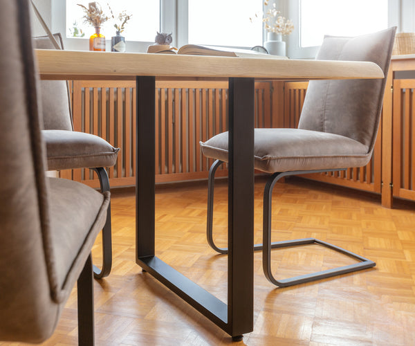Dining Table Olympus Live Edge 200cm Oak Wood Natural Square Frame Slim Black 50mm Top