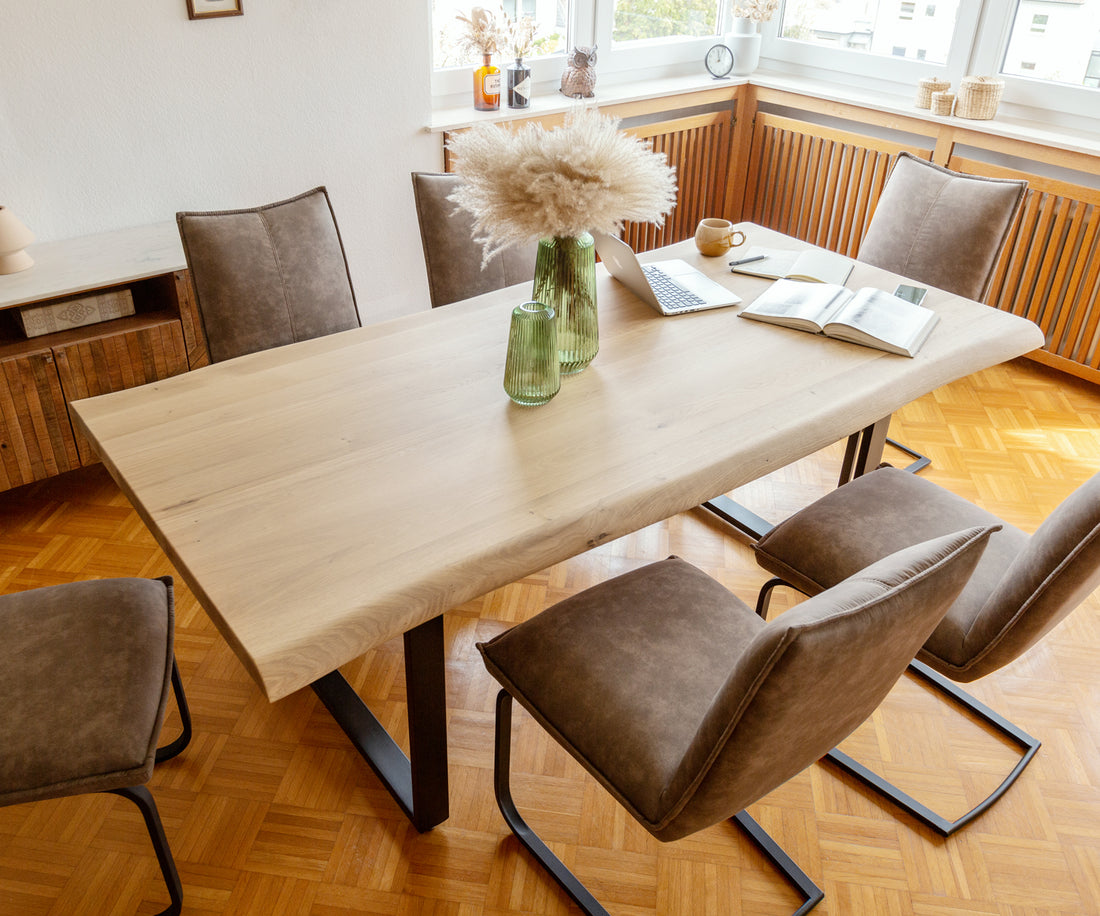 Dining Table Olympus Live Edge 200cm Oak Wood Natural Square Frame Slim Black 50mm Top
