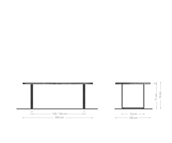 Dining Table Olympus Live Edge 200cm Oak Wood Natural Square Frame Slim Black 50mm Top