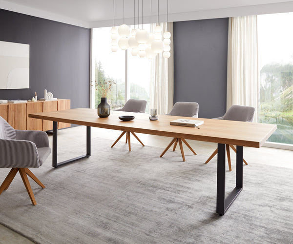 Dining Table Olympus 300x100cm Oak Wood Natural Square Frame Black